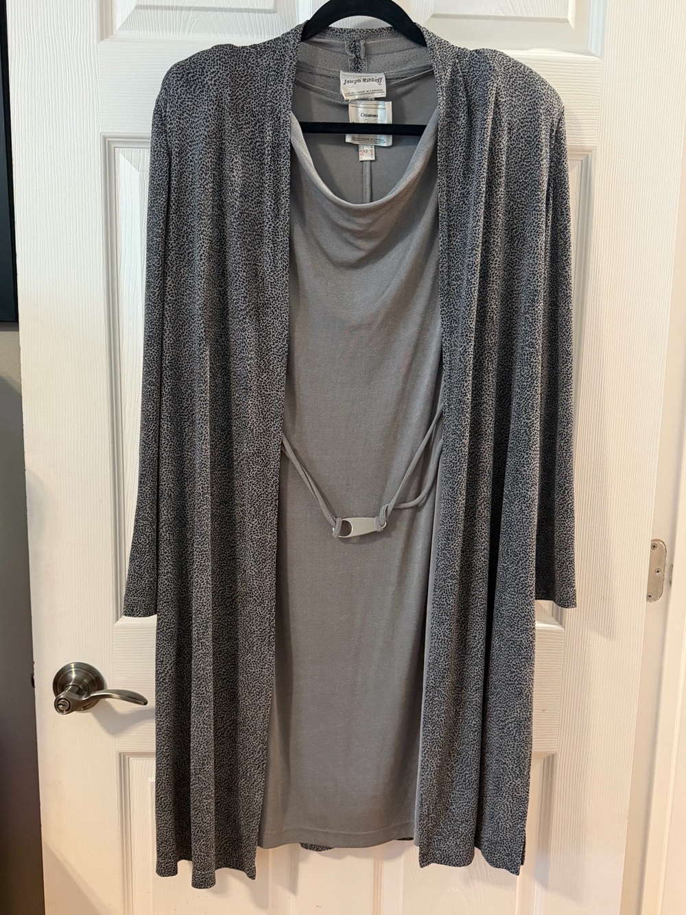 Joseph Ribkoff Heather Gray Draped Cardigan Set